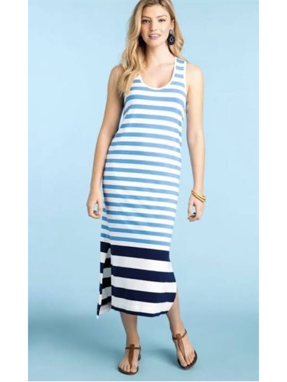 Women's Vineyard Vines Engineered Striped Maxi Dress Size S Blue and White